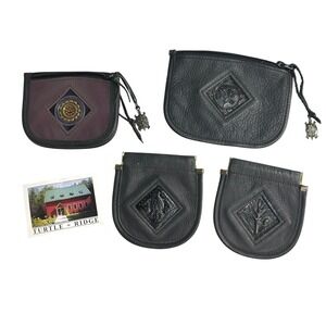 Turtle Ridge Handcrafted Leather Coin Purse Key Pouch Wallet Lot of 4 Embossed‎